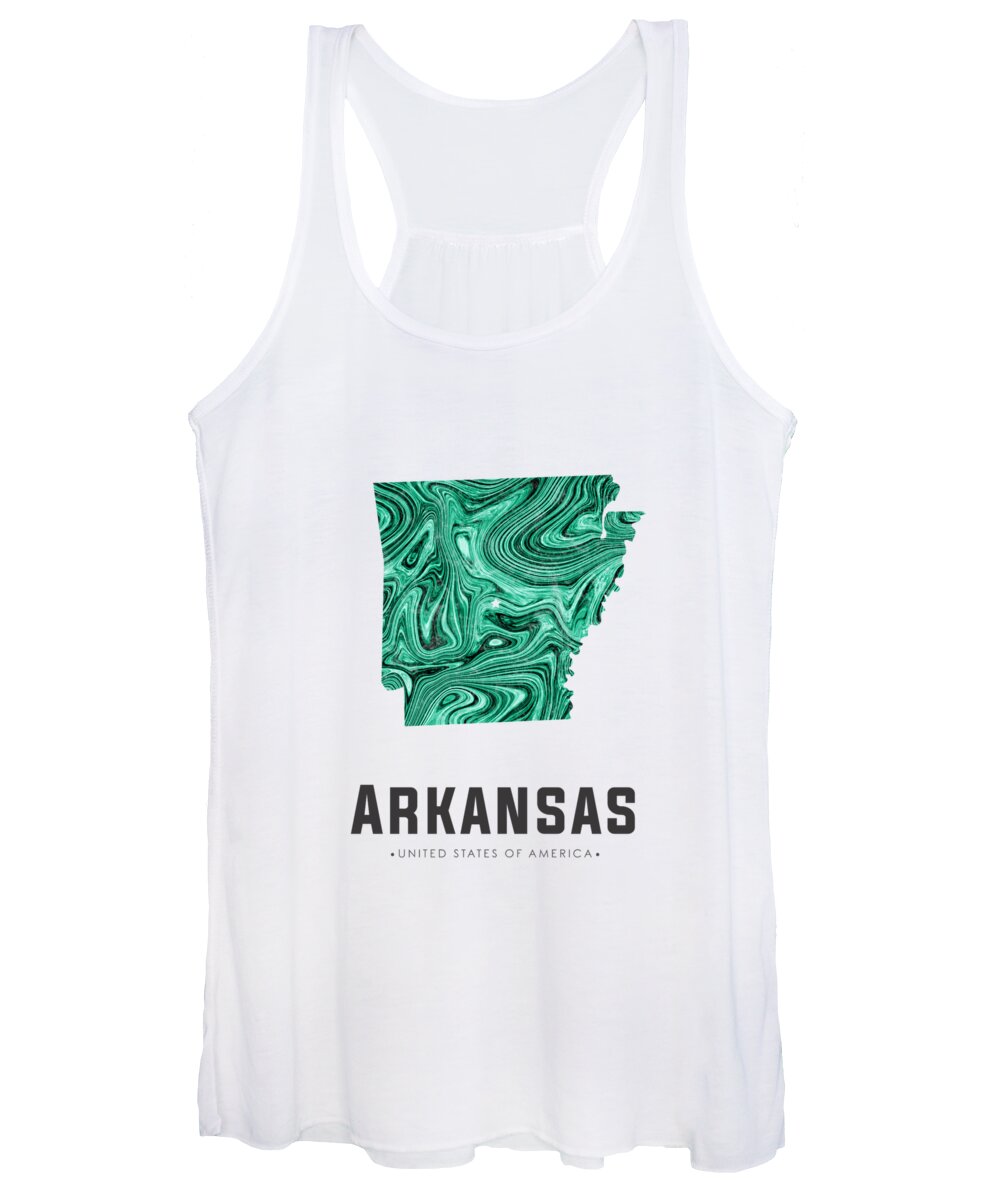 Arkansas Women's Tank Top featuring the mixed media Arkansas Map Art Abstract in Green by Studio Grafiikka