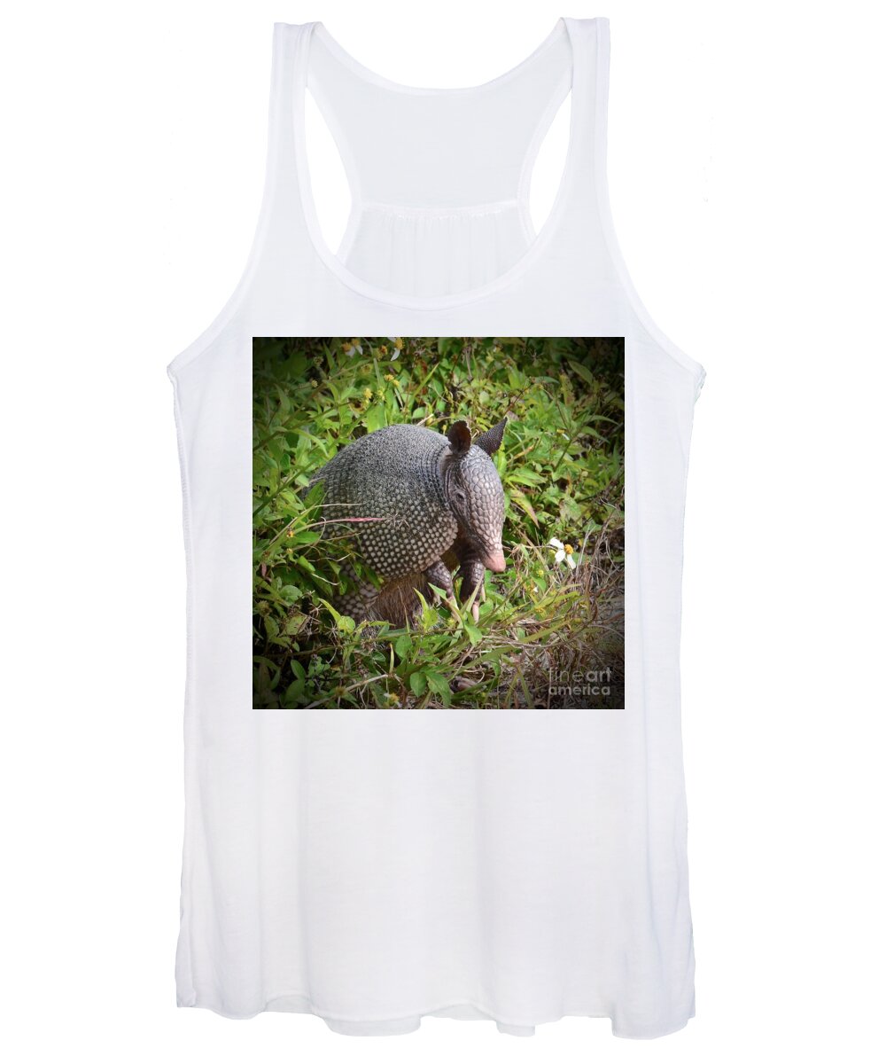 Nose Women's Tank Top featuring the photograph Armadillo and Flower by AnnaJo Vahle