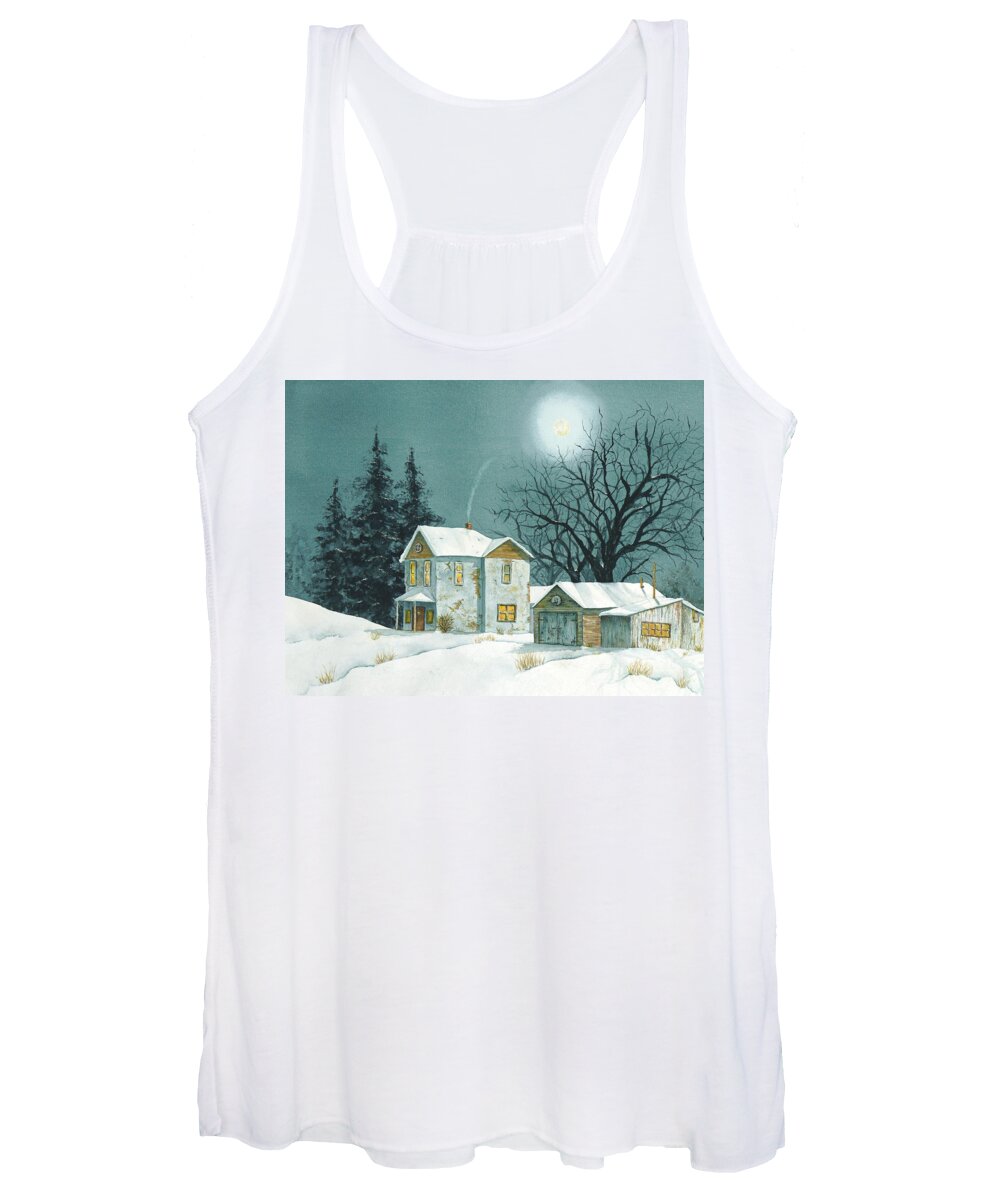 Full Moon Women's Tank Top featuring the painting Winter Solstice by Lisa Debaets