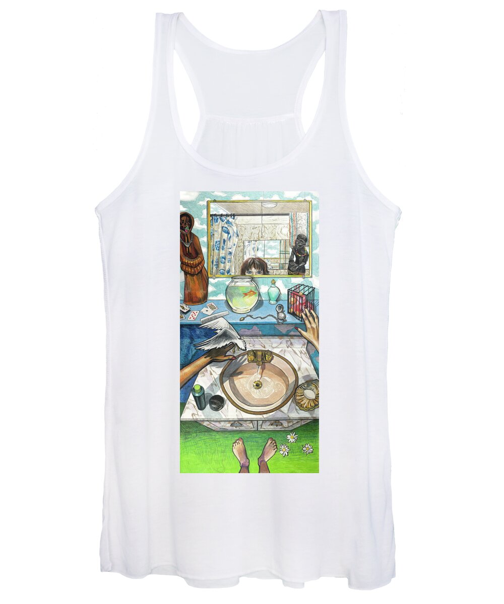 Self Portrait Women's Tank Top featuring the painting Bathroom Self Portrait by Bonnie Siracusa