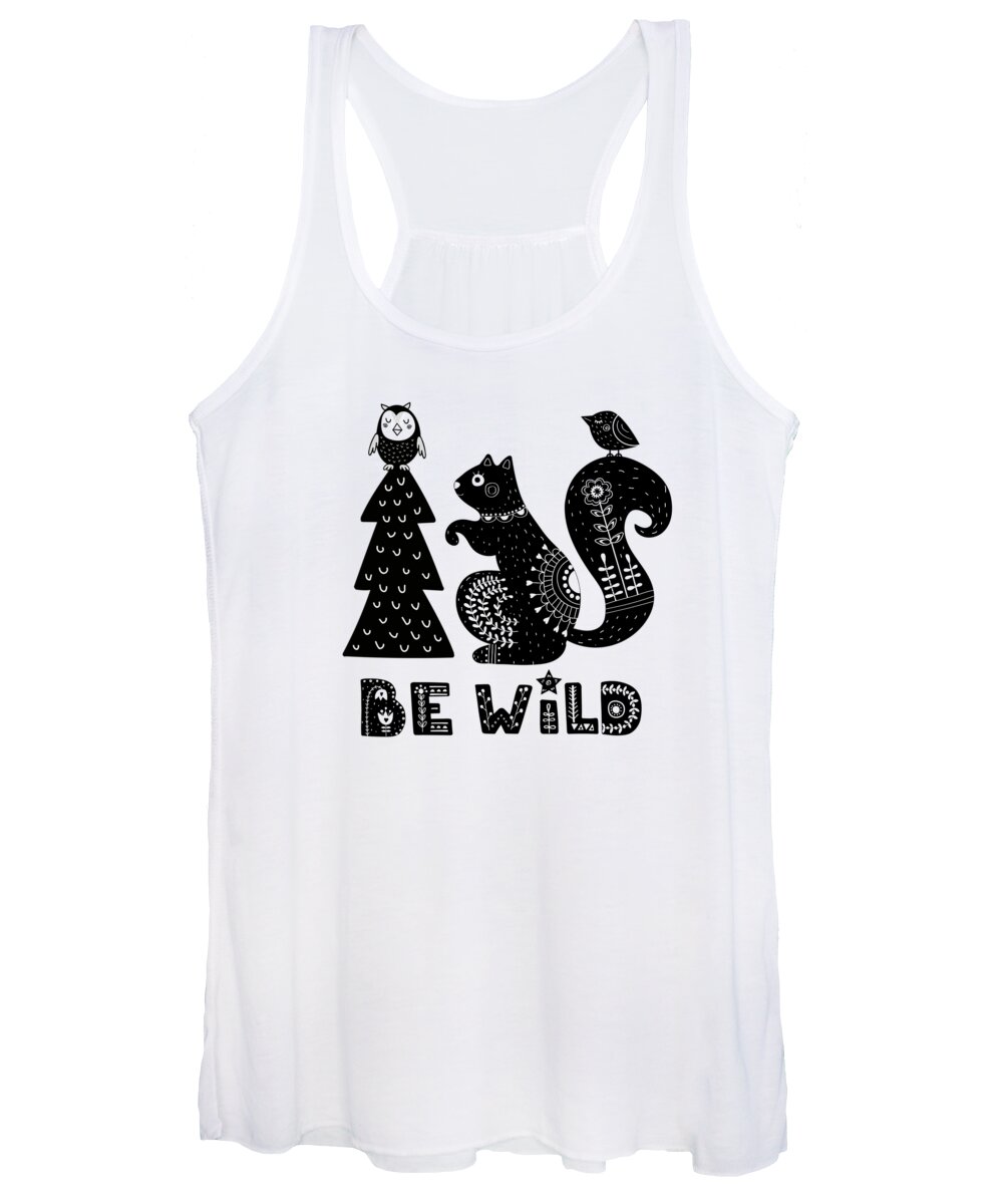 Free Women's Tank Top featuring the painting Be Wild Cute Owl And Squirrel In Scandinavian Style by Little Bunny Sunshine