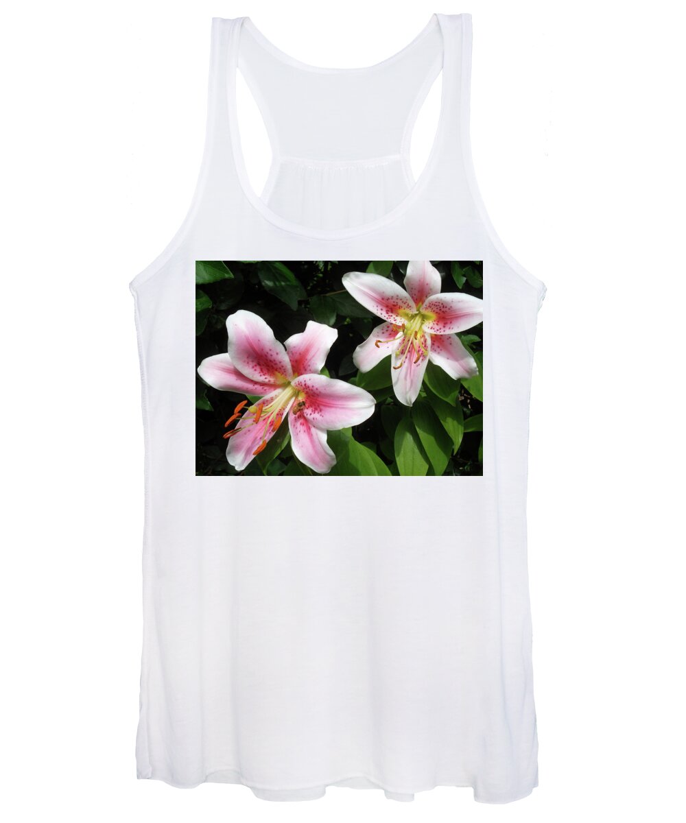 Honey Bee Women's Tank Top featuring the photograph Bee in the Lilies by Susan Esbensen