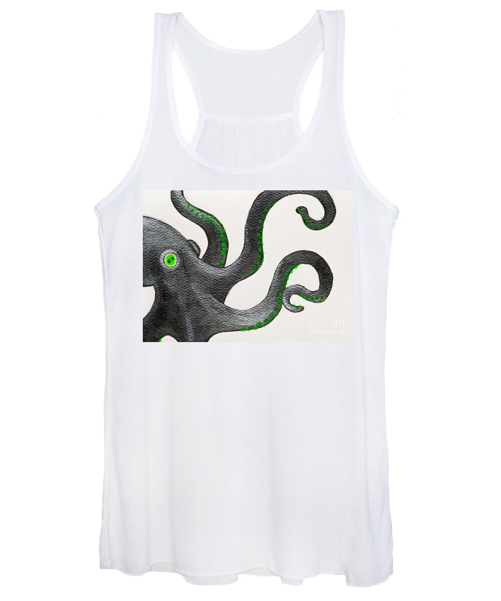 Octopus Women's Tank Top featuring the painting Black and green octopus by Stefanie Forck