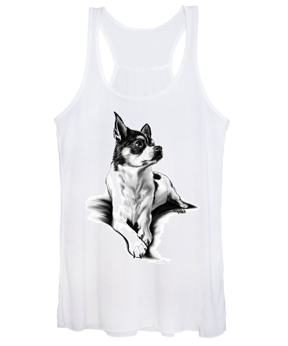 Chihuahua Women's Tank Top featuring the painting Black and White Chihuahua by Spano by Michael Spano