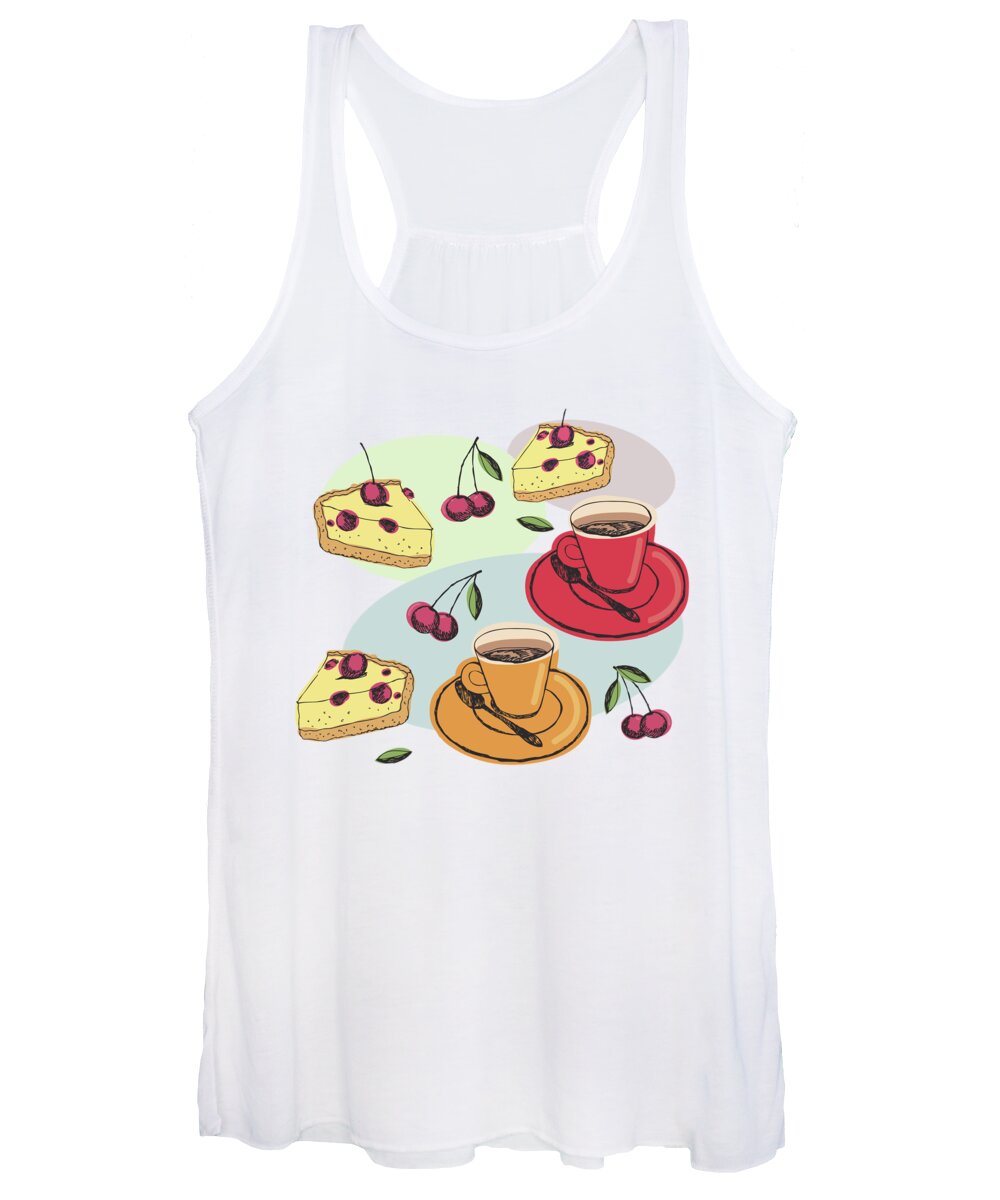 Painting Women's Tank Top featuring the painting Black Cherry Pie And A Steaming Hot Cup Of Coffee by Little Bunny Sunshine