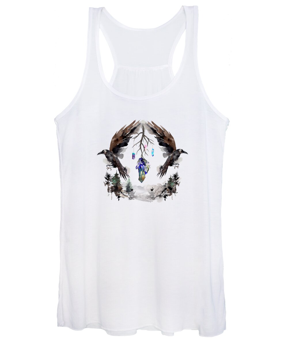 Painting Women's Tank Top featuring the painting Black Ravens In The Crystal Woods by Little Bunny Sunshine