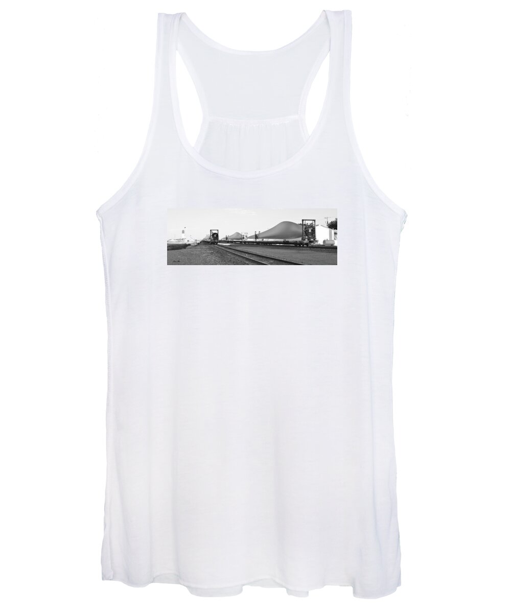 Rail Road Tracks Women's Tank Top featuring the photograph Blades on the Rails black and white by Jana Rosenkranz