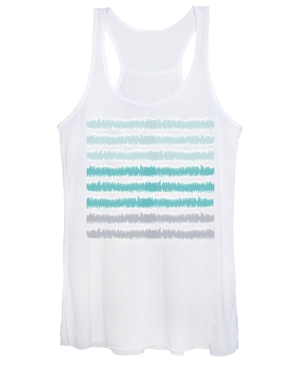 Blue Women's Tank Top featuring the mixed media Blue Ikat Stripe- Art by Linda Woods by Linda Woods
