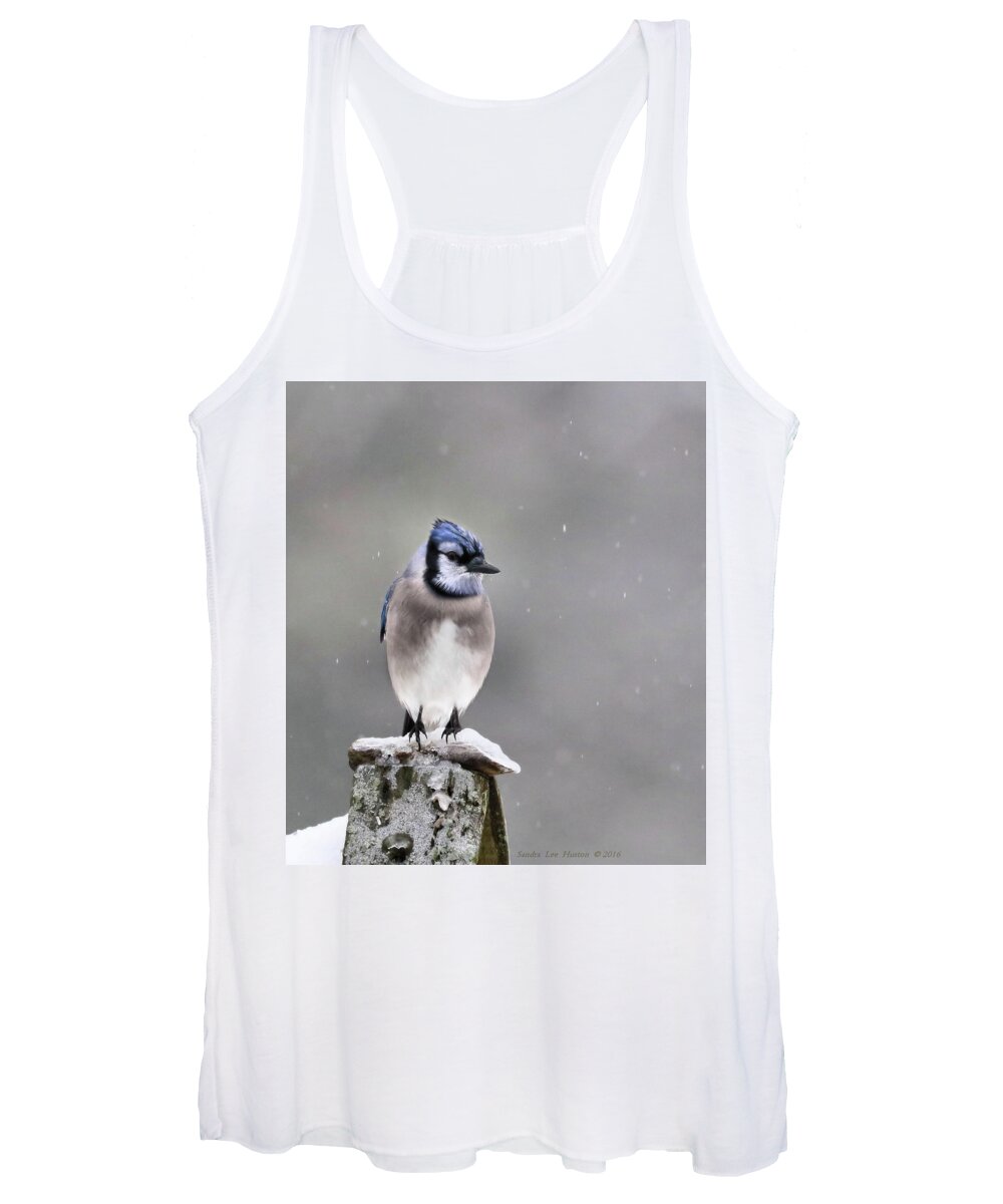 Bird Women's Tank Top featuring the photograph Blue Jay In Snow by Sandra Huston
