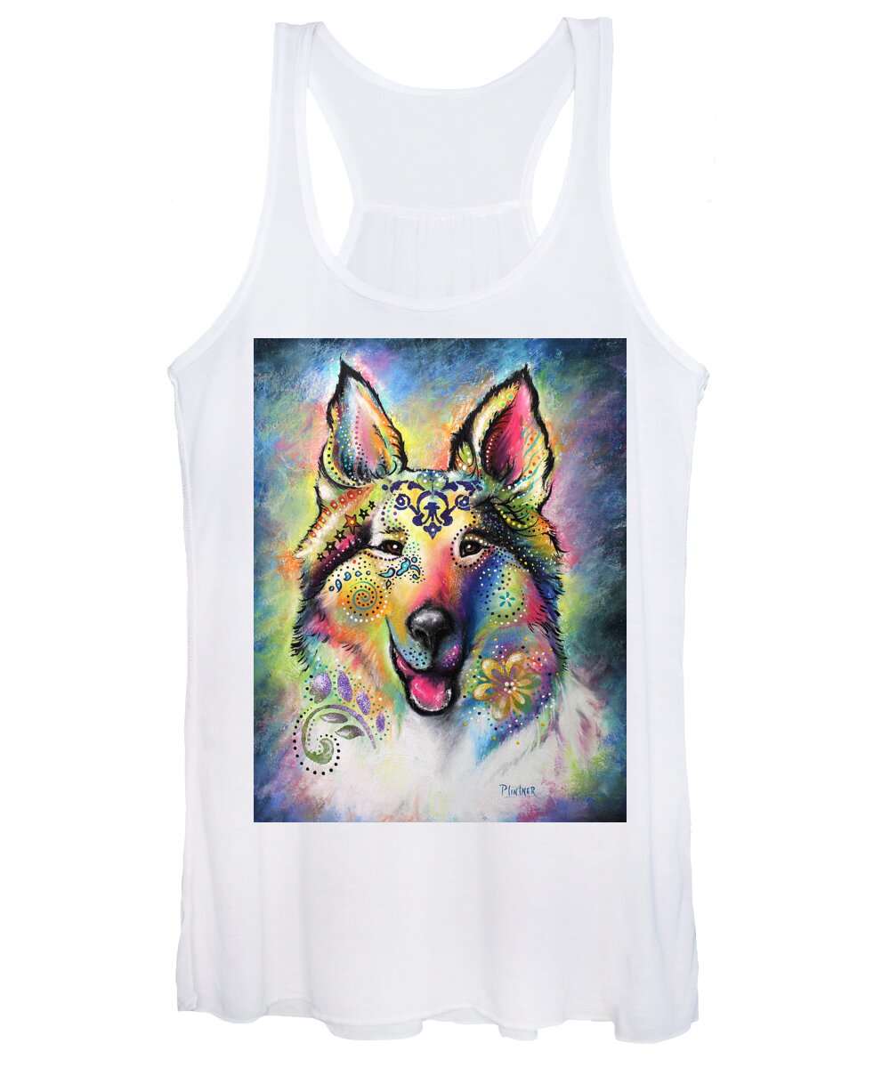 Boho Collie Women's Tank Top featuring the pastel Collie by Patricia Lintner