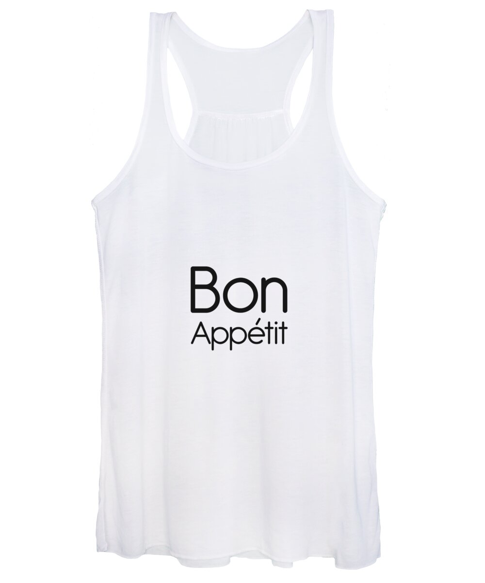 Bon Appetit Women's Tank Top featuring the mixed media Bon Appetit - Good Food - Minimalist Print - Typography - Quote Poster by Studio Grafiikka