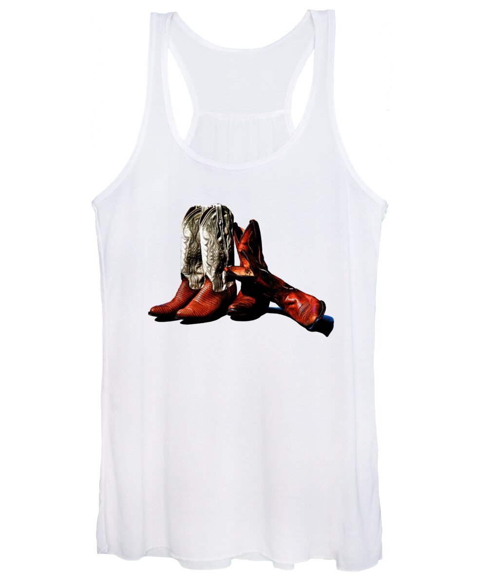 Cowboy Boots Women's Tank Top featuring the photograph Boot Friends Cowboy Art for Tshirts by Lesa Fine