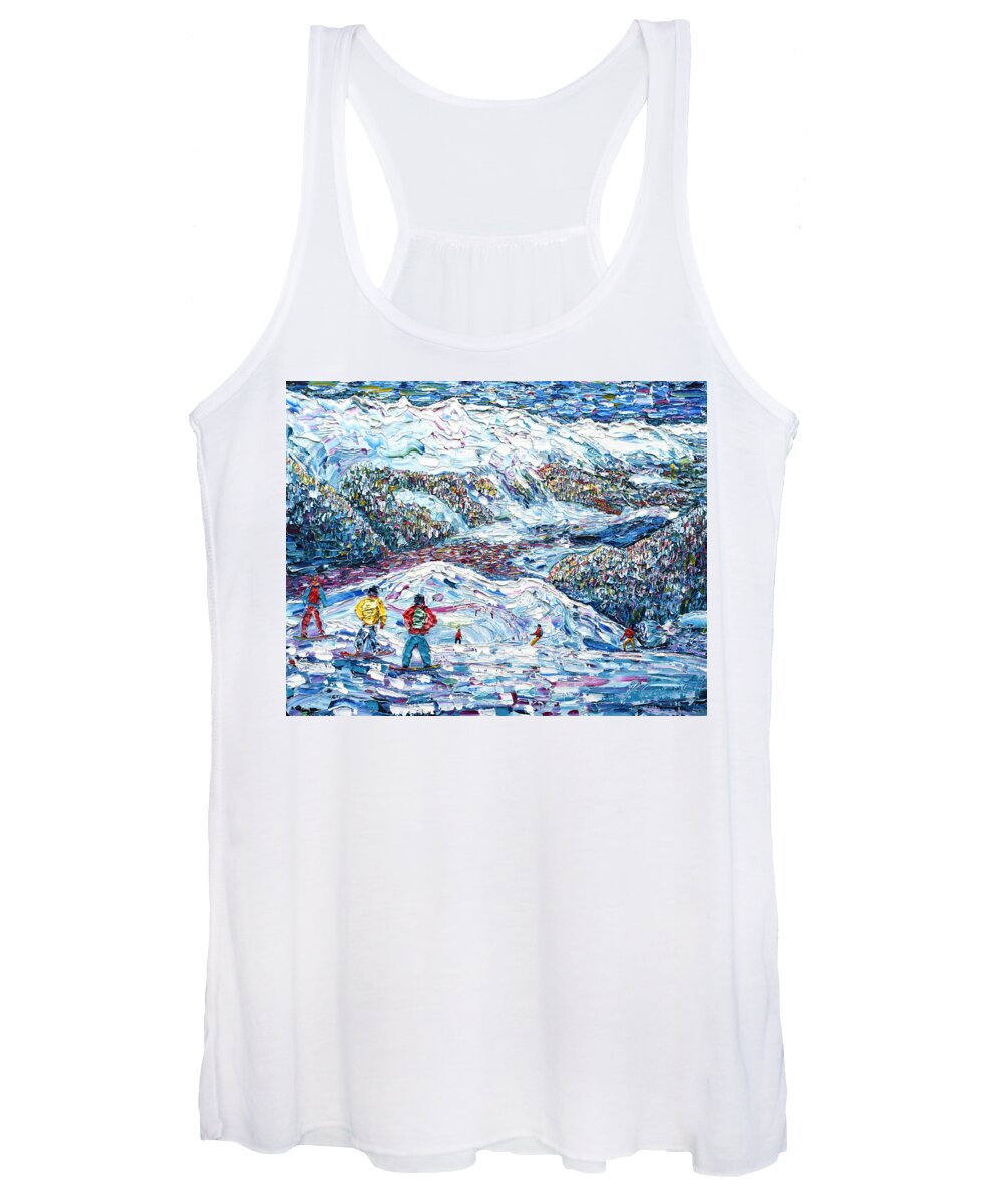 Klosters Women's Tank Top featuring the painting Boarders above Davos Platz by Pete Caswell