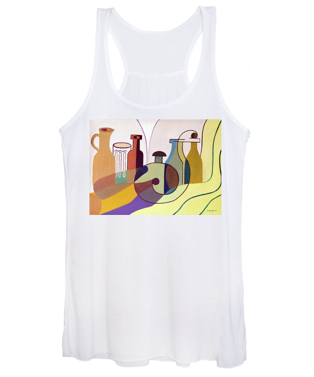 2d Women's Tank Top featuring the painting Bottles And Glass - Cubism by Brian Wallace