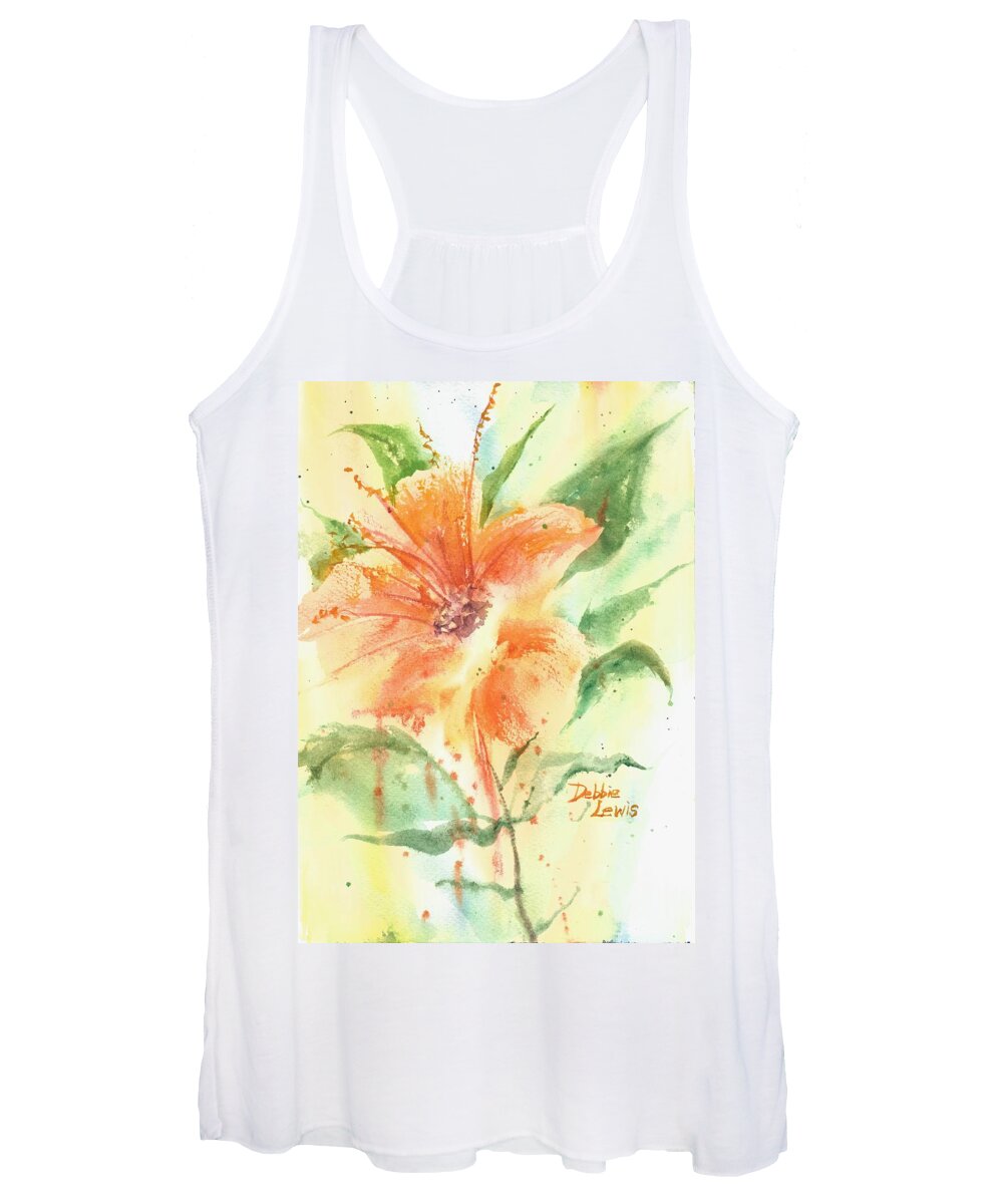 Orange Flower With Yellow Background Women's Tank Top featuring the painting Bright orange flower by Debbie Lewis