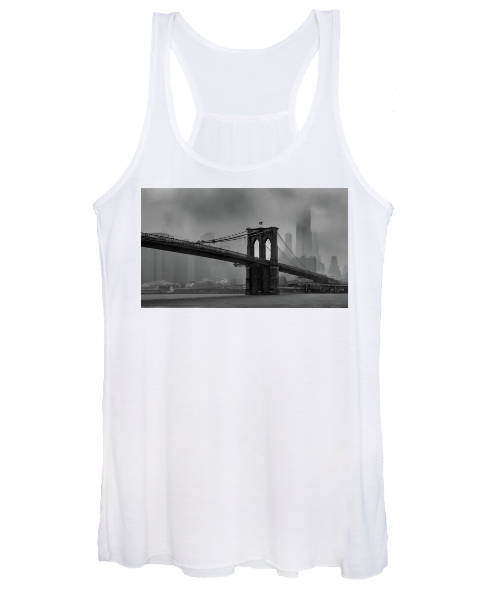 Brooklyn Women's Tank Top featuring the photograph Brooklyn Bridge in a Storm 2 by Adam Reinhart