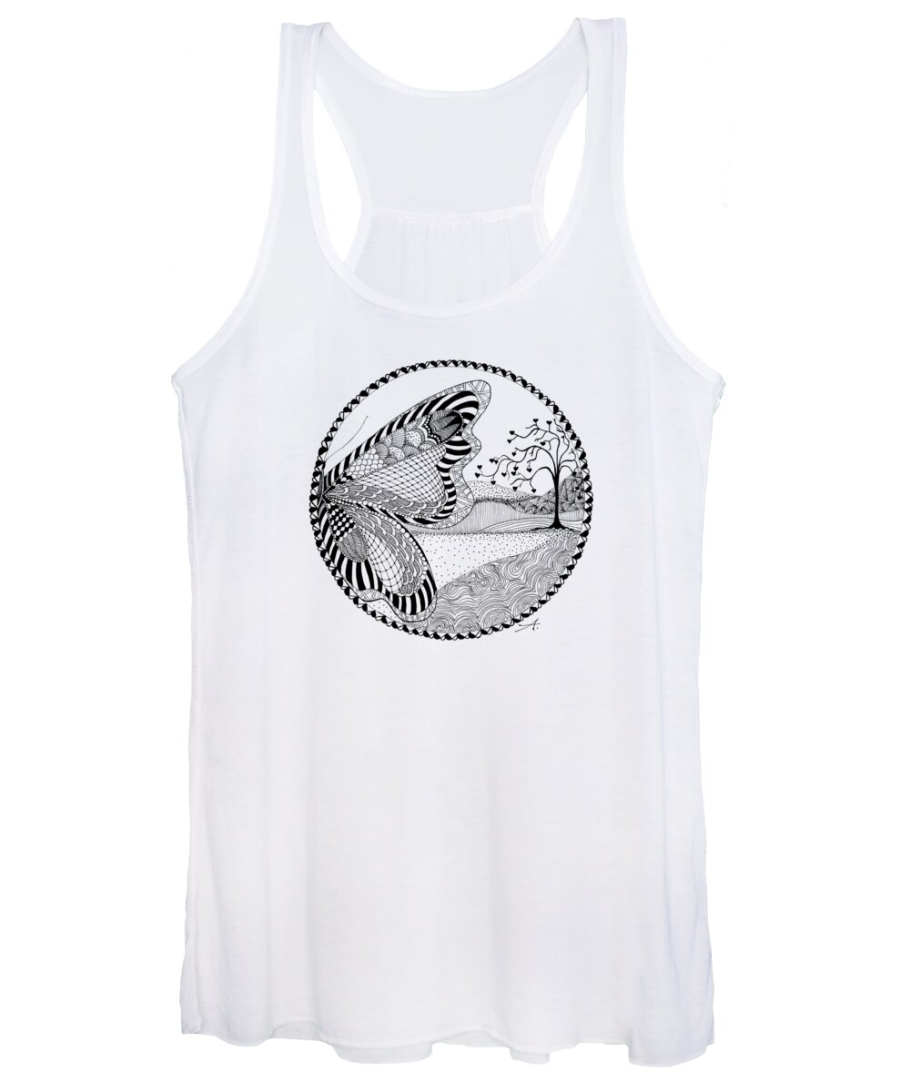 Drawing Women's Tank Top featuring the drawing Butterfly Fantasy by Ana V Ramirez