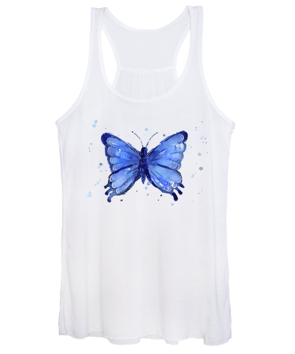 Watercolor Women's Tank Top featuring the painting Butterfly Watercolor Blue by Olga Shvartsur