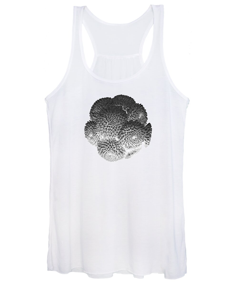 Decorative Women's Tank Top featuring the photograph Buttons Chrysanthemums Black and White by Lily Malor