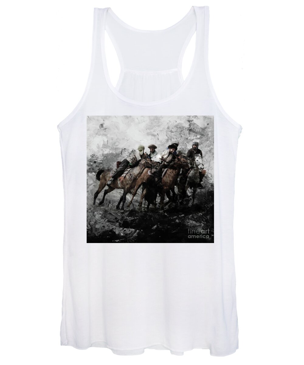 Buzkashi Women's Tank Top featuring the painting Buzkashi Sports in Afghanistan by Gull G