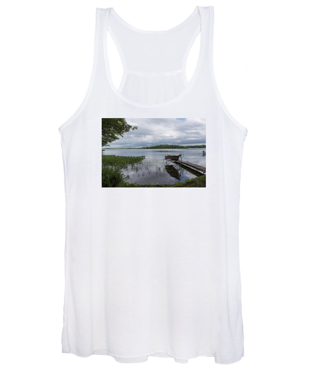 Lake Scene Women's Tank Top featuring the photograph Camelot Island from Wilderness Point by Gary Eason