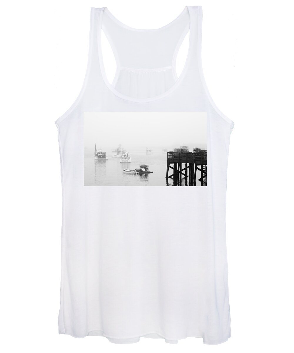 Boats Women's Tank Top featuring the photograph Cape Porpoise Lobster boats in fog by David Smith