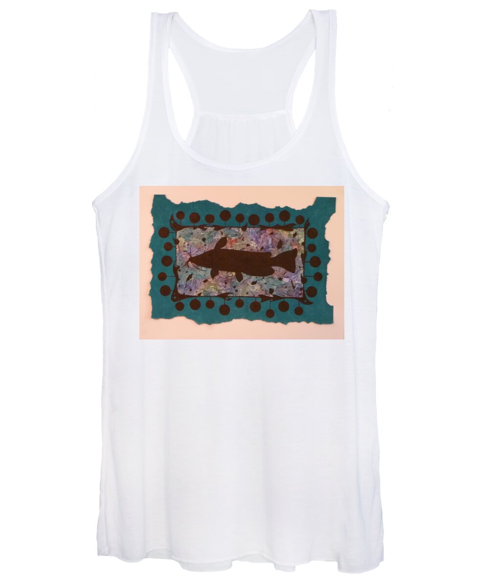 Blue Women's Tank Top featuring the painting Catfish Silhouette by Christopher Schranck