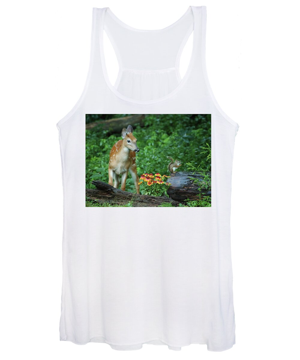 Deer Women's Tank Top featuring the photograph Checking Out the Squirrel by Duane Cross