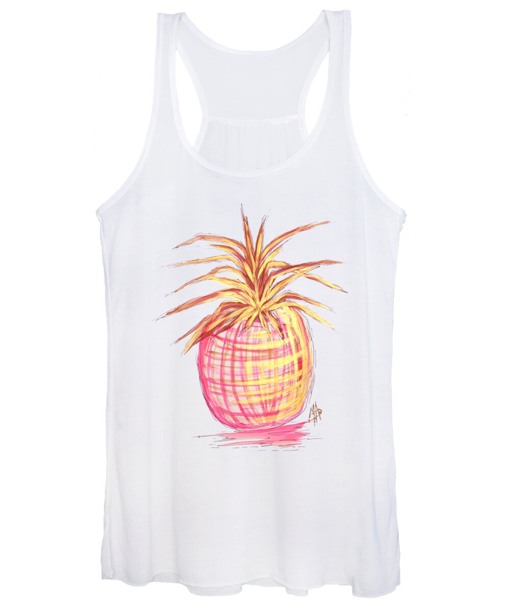 Pineapple Women's Tank Top featuring the painting Chic Pink Metallic Gold Pineapple Fruit Wall Art Aroon Melane 2015 Collection by MADART by Megan Aroon