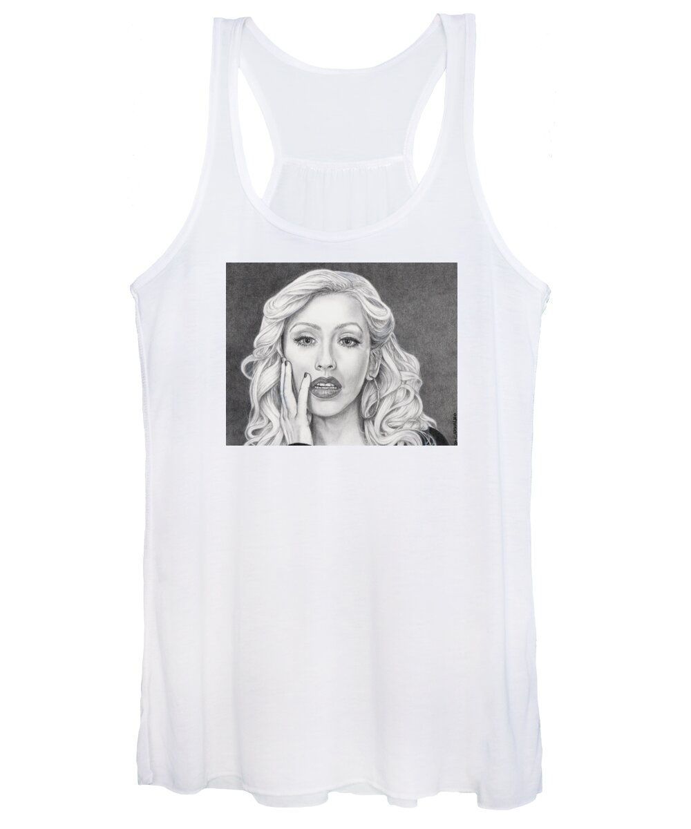 Christina Aguilera Women's Tank Top featuring the drawing Christina Aguilera by Daniel Carvalho