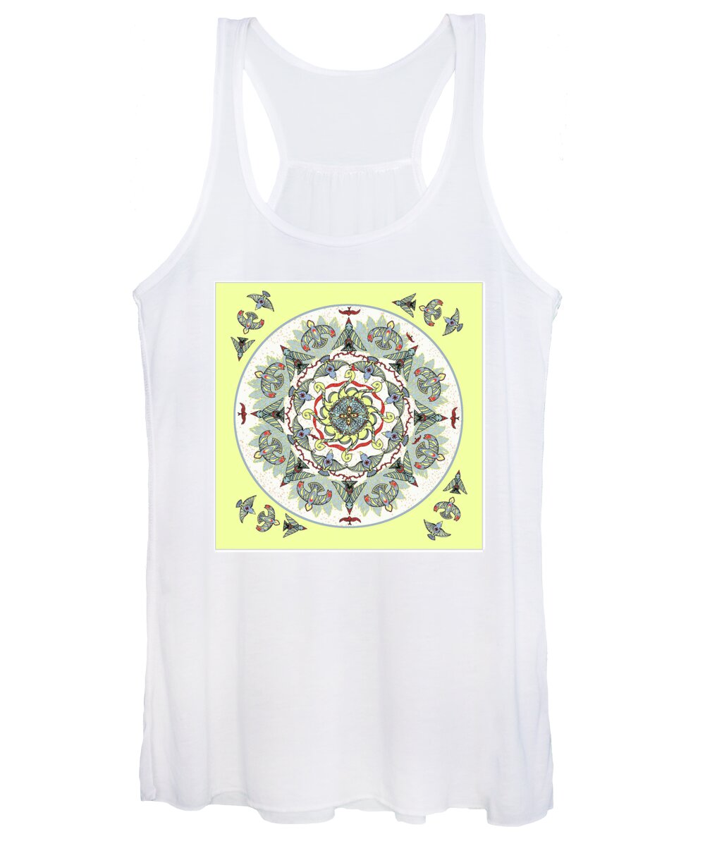 Artistic Women's Tank Top featuring the drawing Circle of Birds by Deborah Smith
