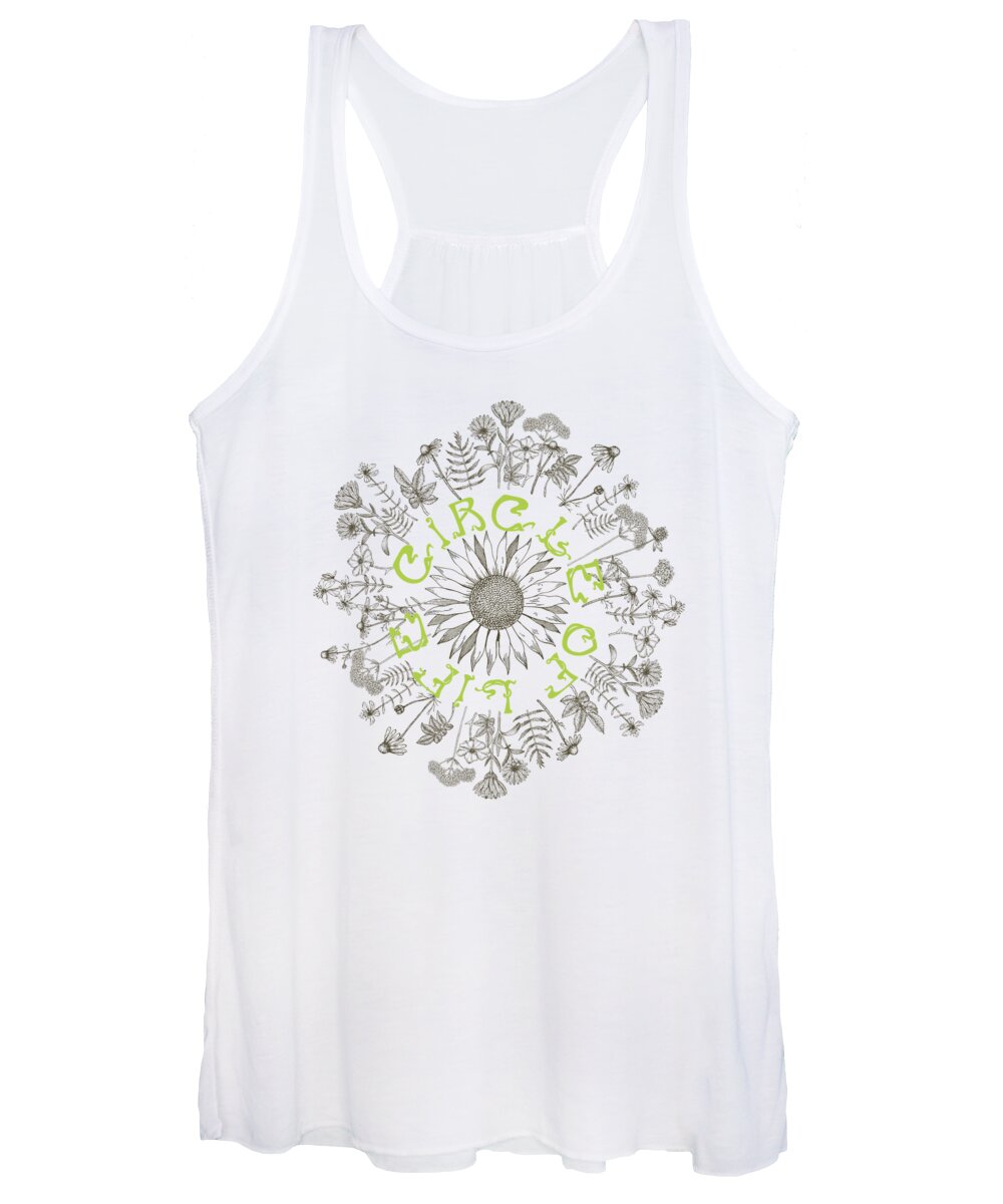 Flowers Women's Tank Top featuring the painting Circle Of Life Mandala With Hand Drawn Flowers by Little Bunny Sunshine
