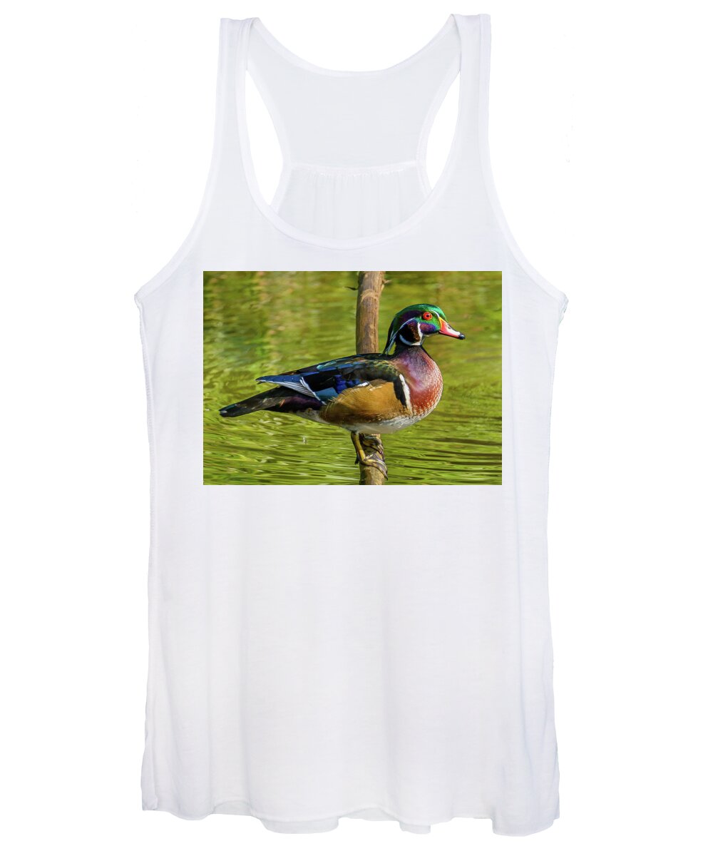 Woodduck Women's Tank Top featuring the photograph Colorful Wood Duck by Jerry Cahill