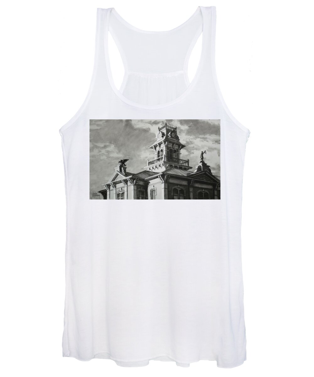 Landscape Women's Tank Top featuring the drawing Columbia County Courthouse by Jordan Henderson