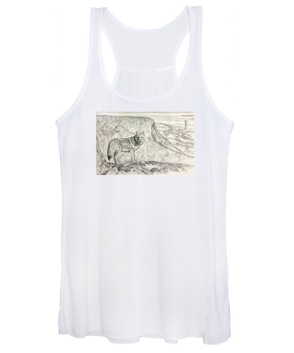 Art Women's Tank Top featuring the drawing Coyote by Bern Miller