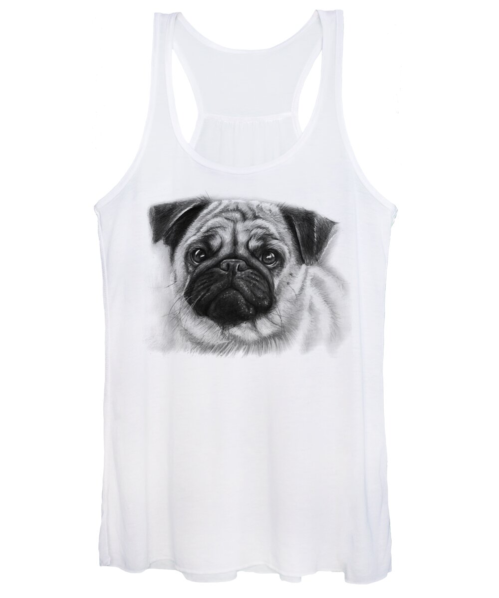 Dog Women's Tank Top featuring the drawing Cute Pug by Olga Shvartsur