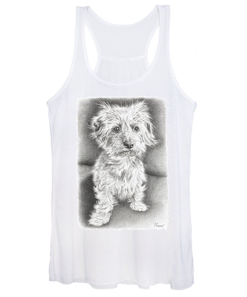 Dachshund Women's Tank Top featuring the drawing Dachshund Maltese by Casey 'Remrov' Vormer