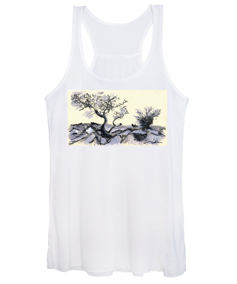 Oil Pastels Women's Tank Top featuring the drawing Dalmatian Landscape In Oil Pastels by Lidija Ivanek - SiLa