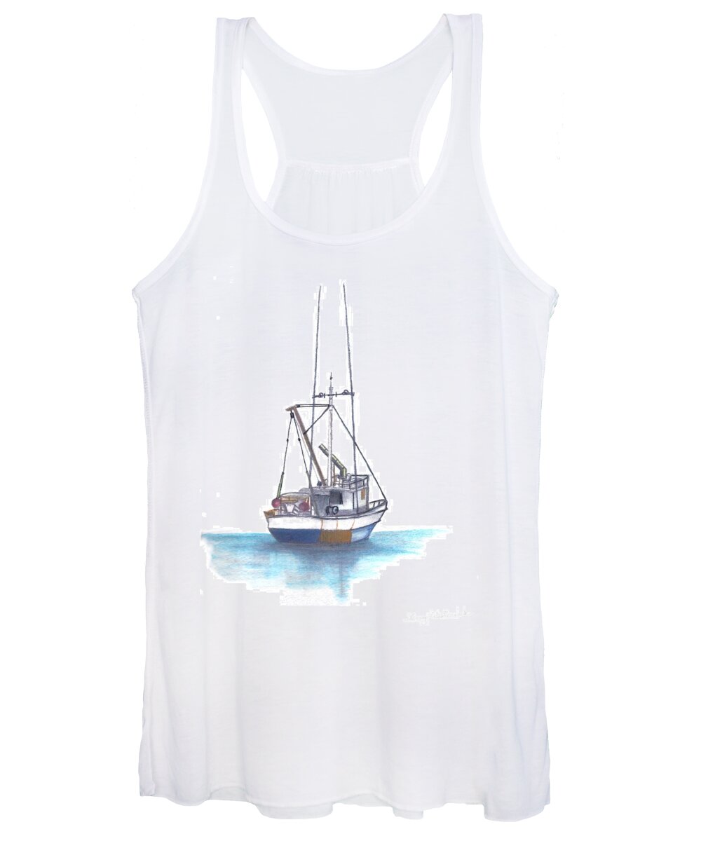 Ship Women's Tank Top featuring the drawing Days End by Terry Frederick