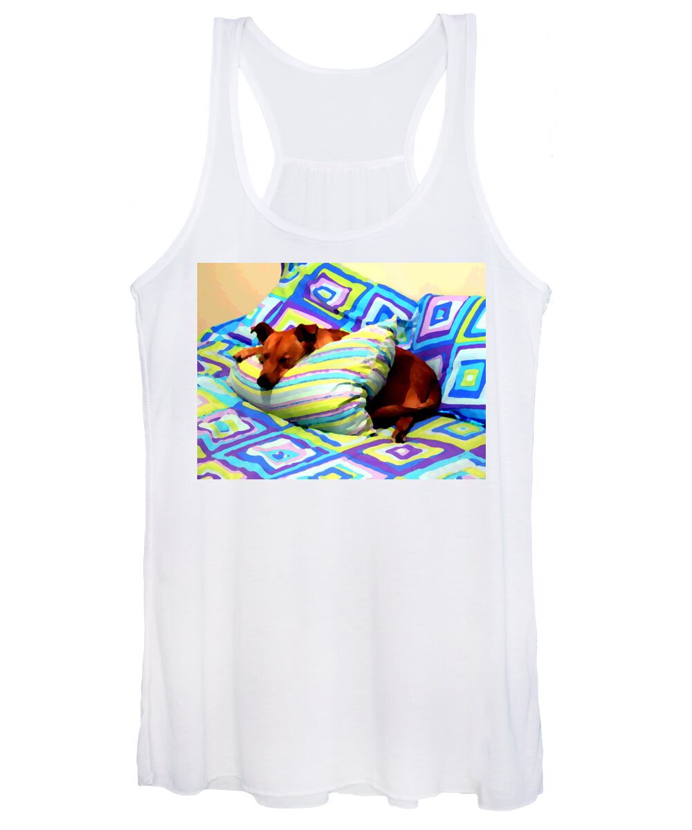 Dog Nap - Oil Effect Women's Tank Top featuring the photograph Dog Nap - Oil Effect by Kathy K McClellan