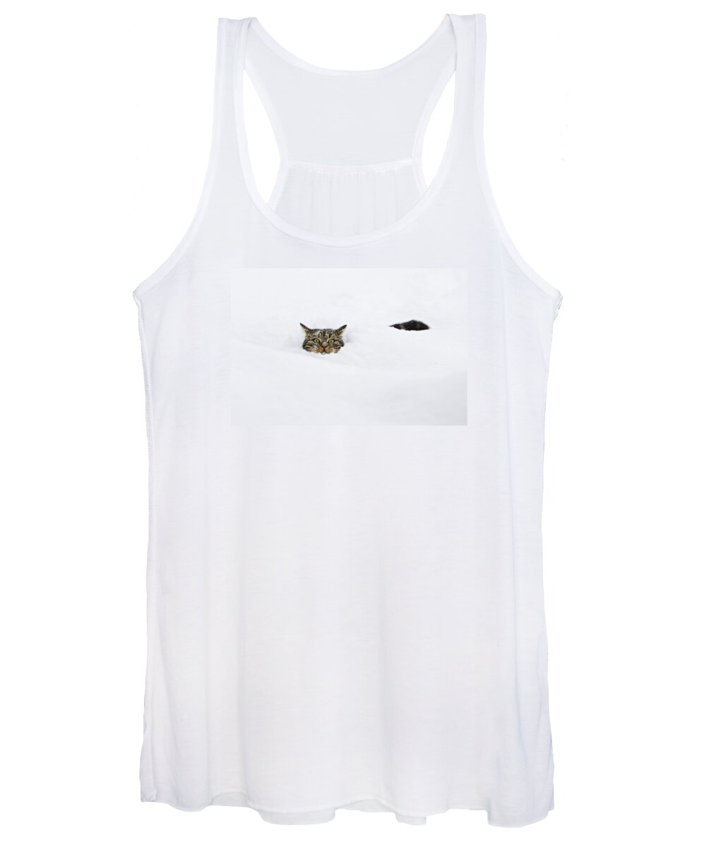 Mp Women's Tank Top featuring the photograph Domestic Cat Felis Catus In Deep Snow by Konrad Wothe