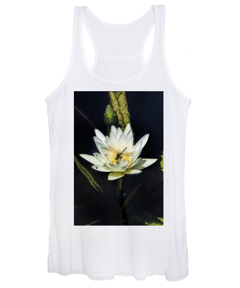 Dragon Fly Women's Tank Top featuring the photograph Dragon Fly on Lily by John Rivera
