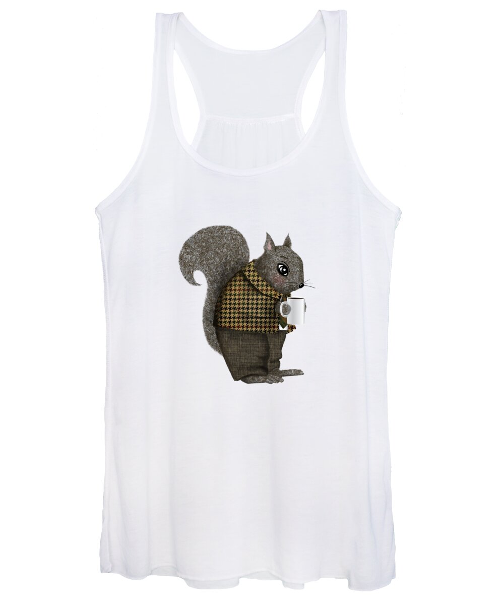 Squirrel Women's Tank Top featuring the painting Early Morning For Mister Squirrel by Little Bunny Sunshine