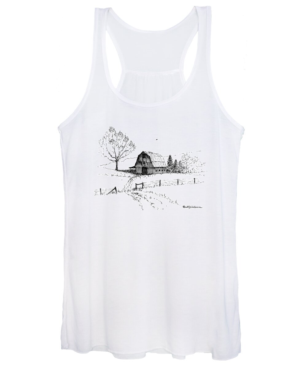 East Women's Tank Top featuring the drawing East Texas Hay Barn by Randy Welborn