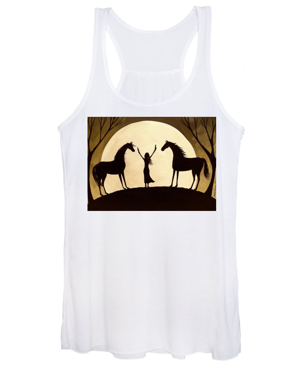 Silhouette Women's Tank Top featuring the painting Eastern Breeze - horse moon silhouette by Debbie Criswell