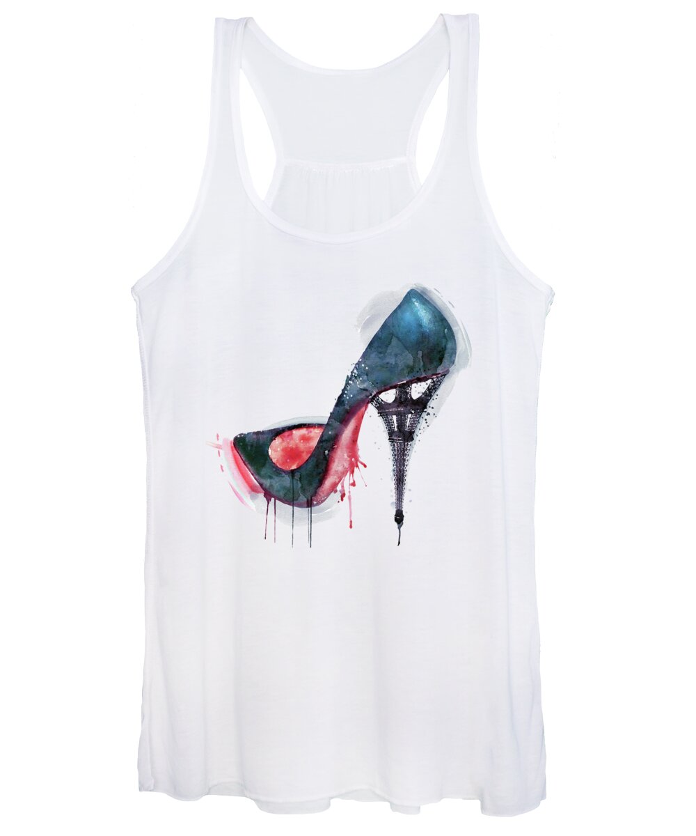 Eiffel Tower Women's Tank Top featuring the painting Eiffel Tower Shoe by Marian Voicu