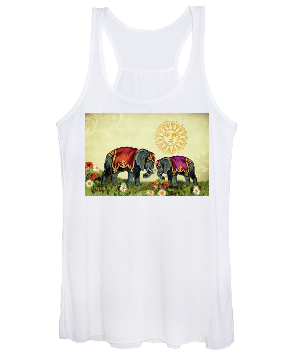 Elephants Women's Tank Top featuring the mixed media Elephant Love by Peggy Collins
