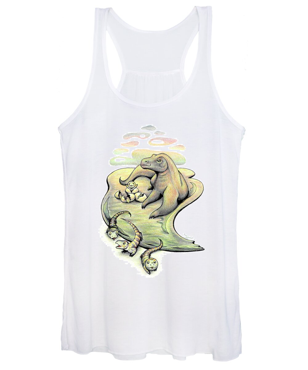 Endangered Animal Women's Tank Top featuring the drawing Endangered Animal Komodo Dragon by Sipporah Art and Illustration