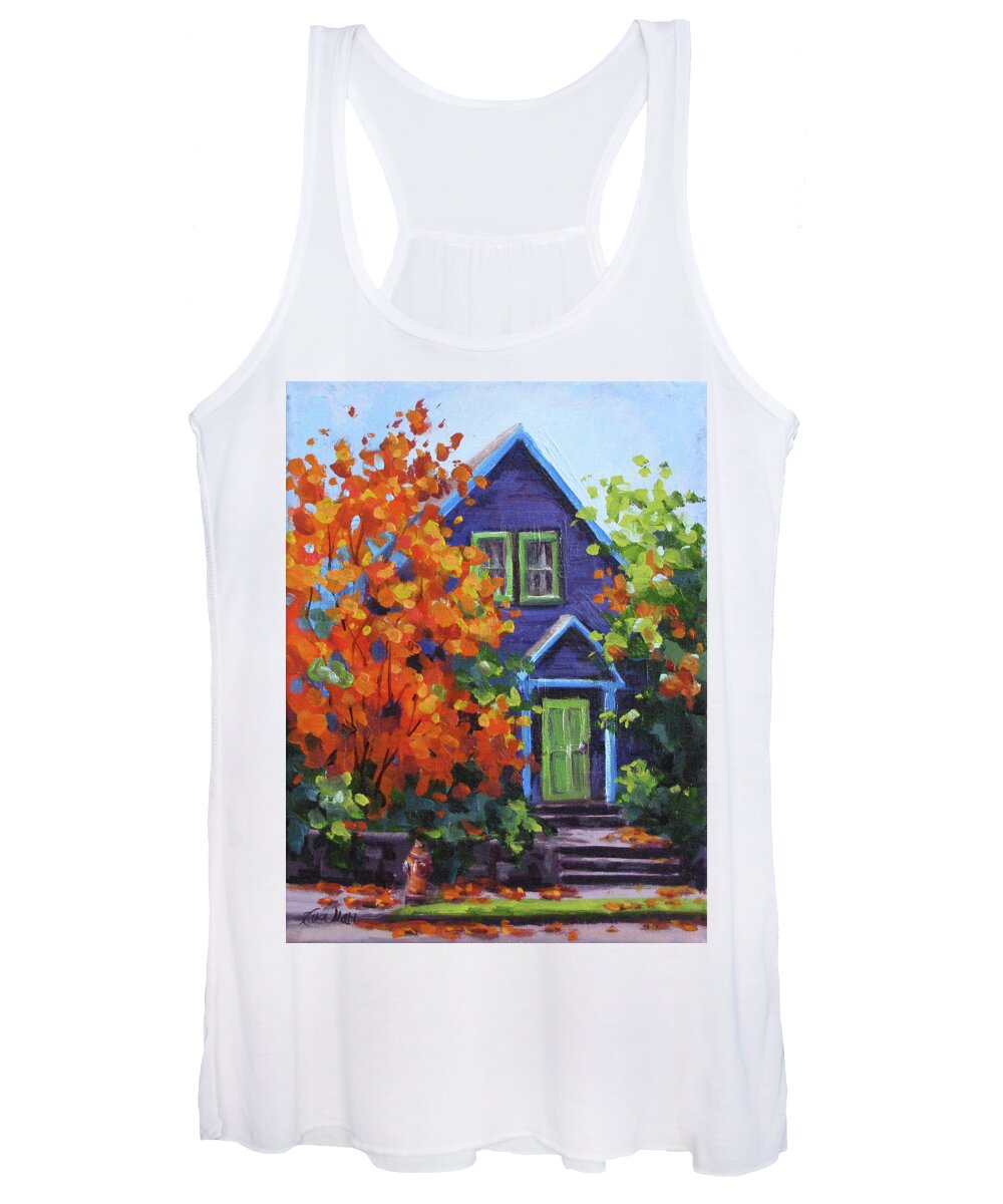 Color Women's Tank Top featuring the painting Fall in the Neighborhood by Karen Ilari