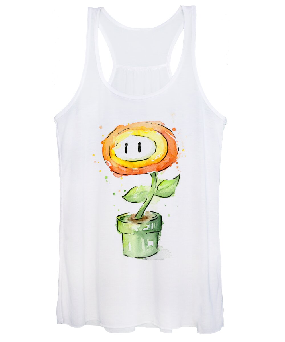 Nintendo Women's Tank Top featuring the painting Fireflower Watercolor Painting by Olga Shvartsur